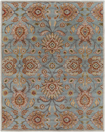 Detailed floral pattern on the Conesus Hand Tufted Gray 1052 Area Rug. Bohemian style with brick red, brown, and olive tones. Design-Rectangle-7696