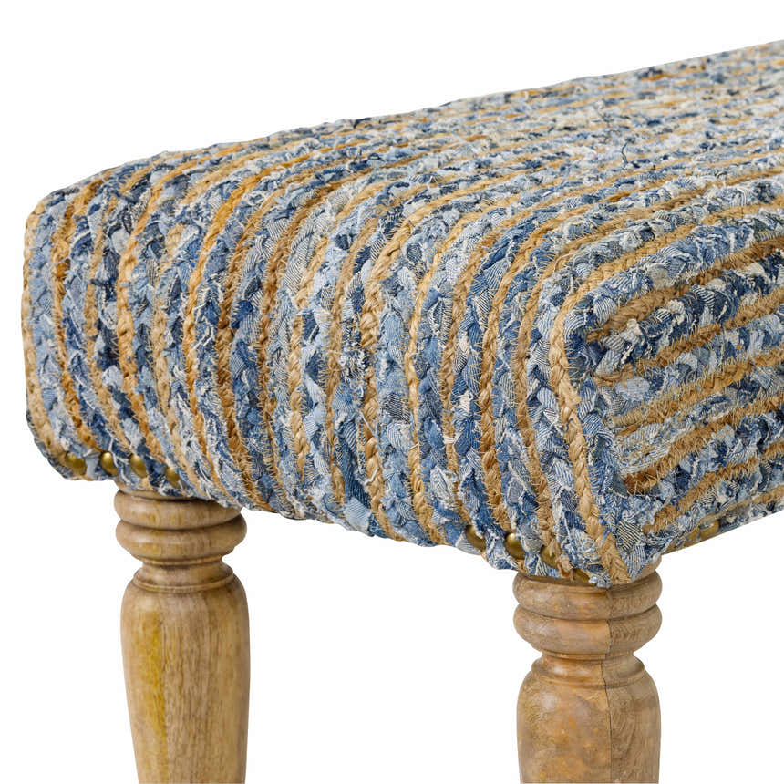 Barongis Blue&Naturak Jute Wood Legs Bench - Clearance