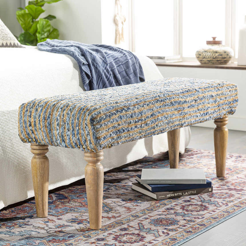 Barongis Blue&Naturak Jute Wood Legs Bench - Clearance