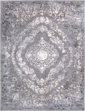 Close-up of the Battleview Updated Traditional Tibetan Rug featuring a vintage beige and charcoal floral pattern. Design-Rectangle-710103