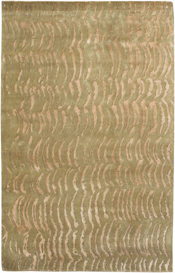 Close-up of the Belgrade Area Carpet, a hand-knotted wool rug with a contemporary beige and camel wave pattern. Design-Rectangle-58
