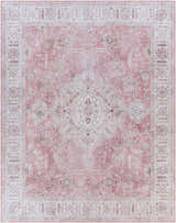 Detailed Bergman Distressed Red Area Rug with blush, cream, and mauve oriental pattern. Design-Rectangle-7696