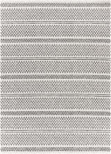 Close-up of Bewbush Washable Area Rug. Black zigzags and dots pattern on cream cotton. Bohemian farmhouse style. Design-Rectangle-710102