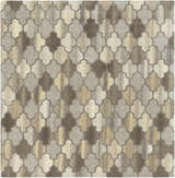 Close-up of the Bluffdale rug. Geometric pattern in taupe, beige, brown and charcoal tones. Hand-tufted wool texture. Design-Square-8