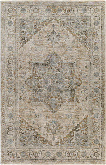 Close-up of the Ballisodare Thick Luxe Boutique Rug, showcasing its beige, gray, and brown traditional oriental pattern. Design-Rectangle-6796