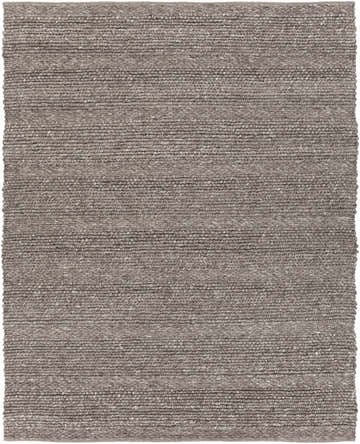 Close-up of the hand woven Ballymena Area Rug. Brown, charcoal, and ivory wool rug with a contemporary, natural fiber design. Design-Rectangle-810