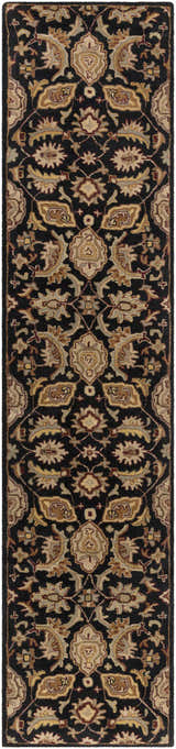Close-up of the Blomkest Black&Yellow Traditional Wool Carpet, featuring a detailed Persian-inspired floral pattern. Design-Runner-310