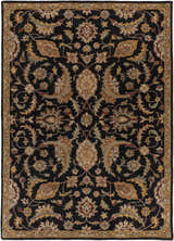 Close-up of the Blomkest Black&Yellow Traditional Wool Carpet featuring a floral Persian pattern on a black background. Design-Rectangle-811