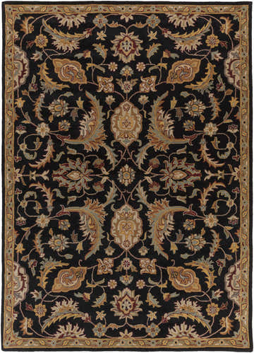 Close-up of the Blomkest Black&Yellow Traditional Wool Carpet featuring a floral Persian pattern on a black background. Design-Rectangle-811