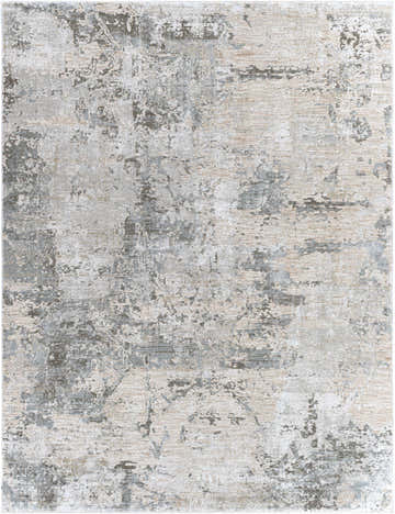 Close-up of the Bennet Thick Luxe Boutique Rug, showcasing its abstract pattern and colors of gray, taupe, and sage. Design-Rectangle-710103