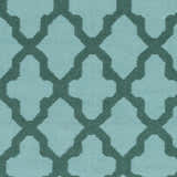 Close-up of the Boles Area Carpet - Clearance, featuring a teal geometric trellis pattern on a sky blue wool texture. Swatch