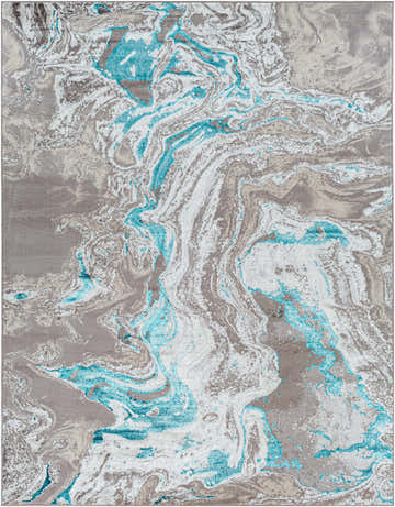 Close-up of the Bonville Blue Marble Rug, featuring a contemporary abstract design in blue, cream, beige, and gray. Design-Rectangle-71010