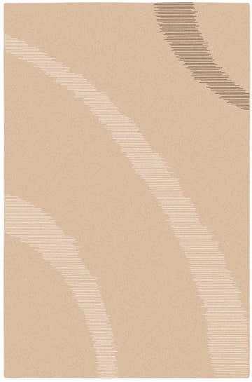 Close-up of the Bosworth Area Carpet, a hand-knotted wool rug in beige with light and dark brown contemporary stripes. Design-Rectangle-58