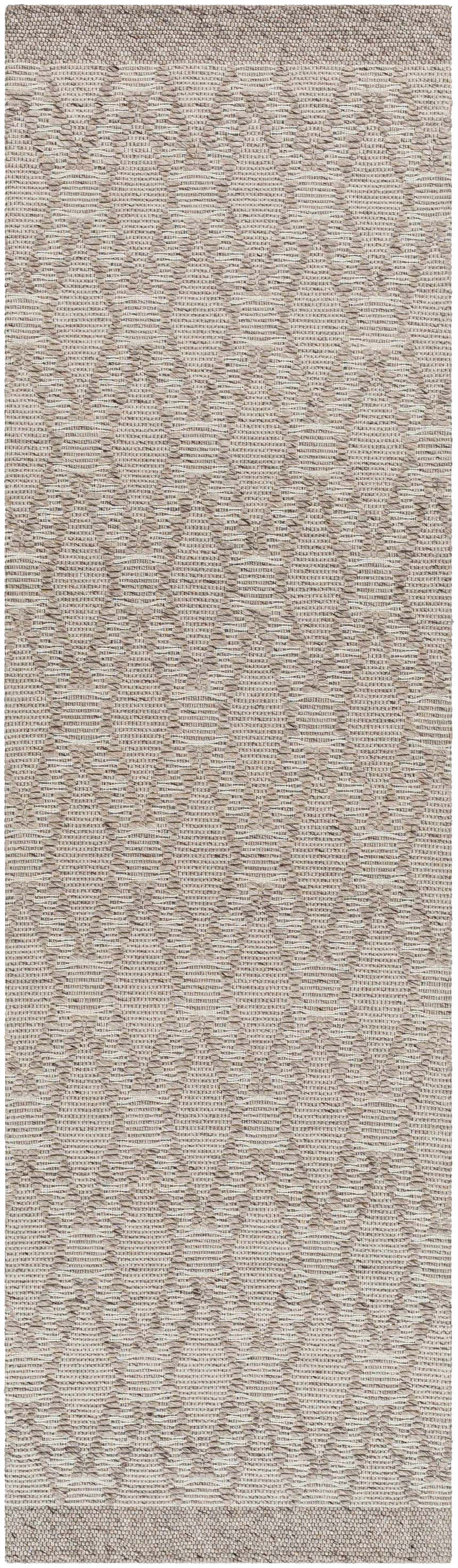 Close-up of a mocha and off-white Boys Area Rug - Clearance with a hand-woven diamond pattern. Farmhouse style. Design-Runner-268