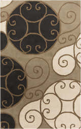 Close-up of the Bray Area Rug - Clearance, featuring a beige, brown, and black swirl pattern. Hand-tufted wool texture. Design-Rectangle-58