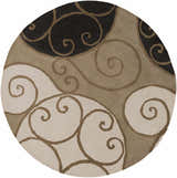 Round Bray Area Rug with a beige, brown, and black swirl pattern. Hand-tufted wool rug. Design-Round-6