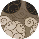 Round Bray Area Rug with a beige, black, and brown swirl pattern. Hand-tufted wool rug. Design-Round-8