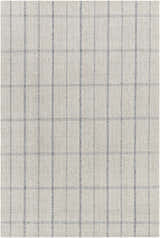 Close-up of the hand-woven Brava Area Rug showing its gray plaid pattern and wool-viscose texture. Design-Rectangle-575