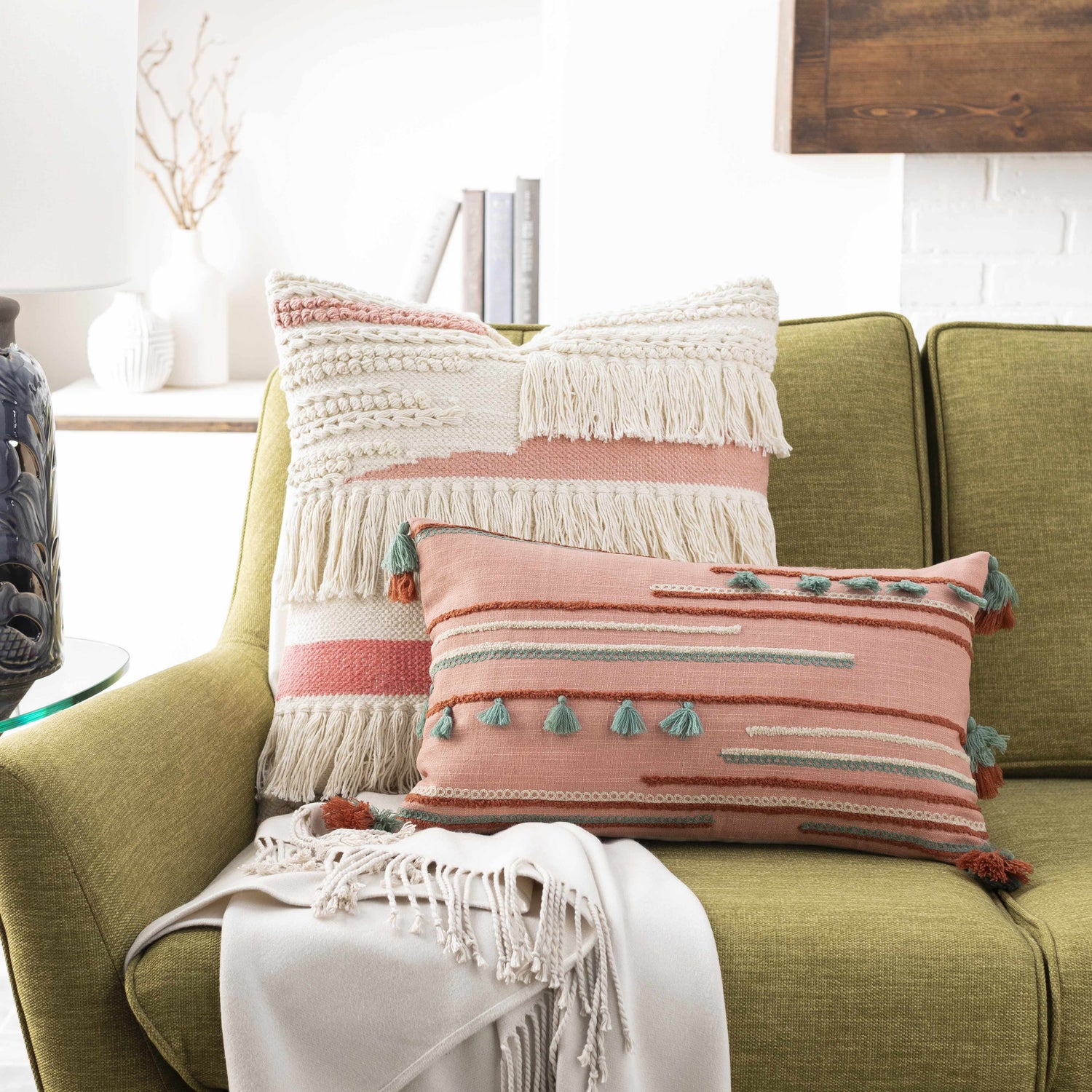Shoup Beige Pink Textured Throw Pillow - Clearance