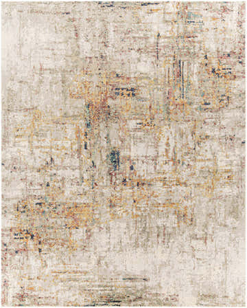 Close-up of the Birchgrove Area Rug showing its abstract design with cream, gray, red, mustard, and blue colors. Design-Rectangle-71010