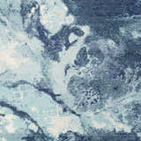 Close-up of the Bright Sky Indoor/Outdoor Rug showing its abstract pattern in ivory, light slate, navy, and pale blue. Swatch