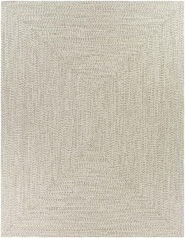 Close-up of a Beige Braided Faux Jute Rug. Neutral tones of cream and brown create a subtle braided texture. Design-Rectangle-7696