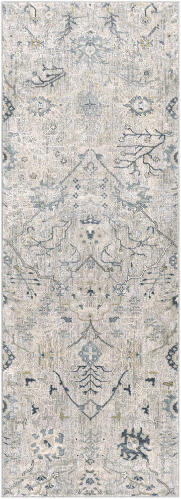 Close-up of Barkisland Thick Luxe Oushak Rug. Features floral, country design in deep teal, sage, and beige tones. Design-Runner-2710
