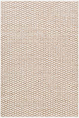 Close-up of the Brillion Area Carpet. Hand woven polyester rug in a neutral beige and cream geometric pattern. Contemporary style. Design-Rectangle-576