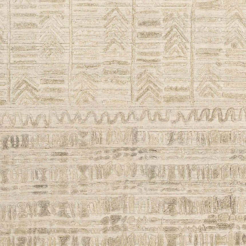 Close-up of the Burlington Clearance Rug, showcasing its oatmeal and sage hues and textured, hand-loomed, geometric design. Swatch