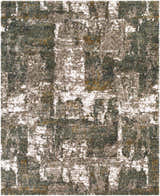 Close-up of the Bronx Area Rug. Shag rug with a contemporary abstract pattern in cream, gray, teal, and mustard. Design-Rectangle-71010