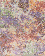 Close-up of the Bronxville Area Rug. Abstract design with dark brown, lavender, lilac, olive, and peach tones. Design-Rectangle-810