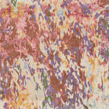 Close-up of the Bronxville Area Rug. Abstract pattern in dark brown, lavender, lilac, olive, and peach on a beige background. Swatch