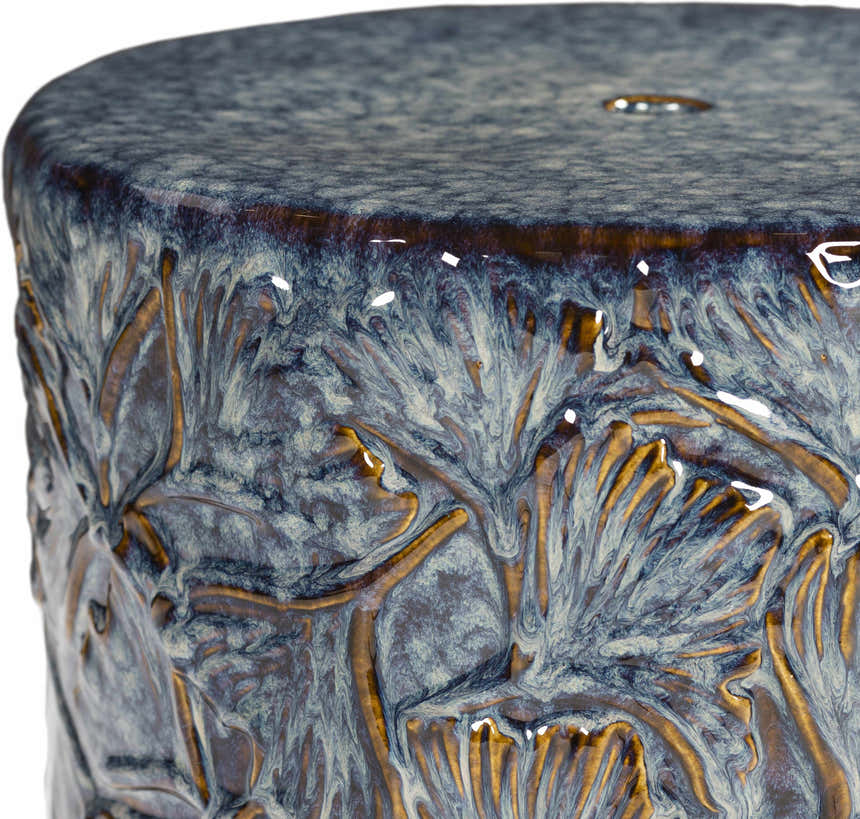 Brothertown Blue Floral Ceramic Outdoor Stool