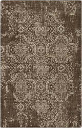 Close-up of the hand-knotted Bryce Area Rug. Farmhouse style, traditional floral pattern in brown and beige wool. Design-Rectangle-69