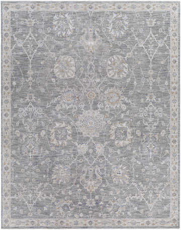 Close-up of the Monterey Gray Thick Luxe Persian Rug, featuring beige and gray floral designs on a soft, textured surface. Design-Rectangle-710103