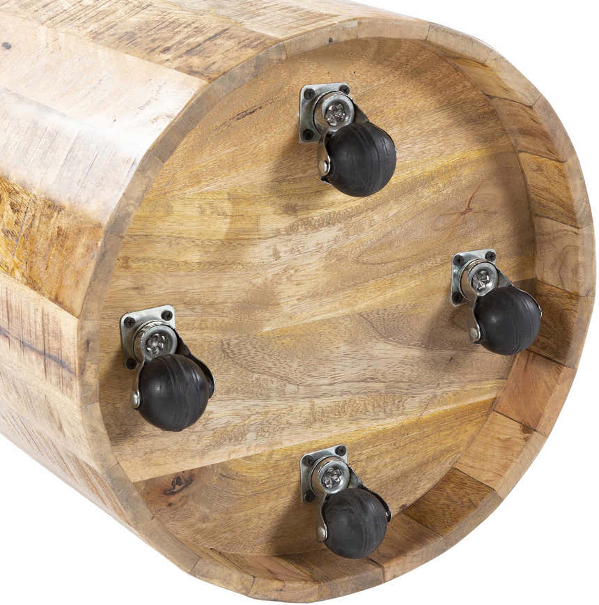 Bungsuan Natural Wood End Table with wheels