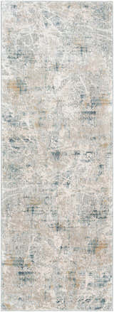 Close-up of the Burstwick Thick Luxe Boutique Rug. Features a contemporary abstract design in dusty sage, navy, and taupe. Design-Runner-2773