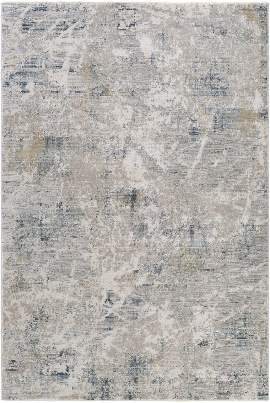 Close-up of the Burstwick Thick Luxe Boutique Rug. Abstract design in dusty sage, navy, olive, pale blue, taupe, and teal. Design-Rectangle-6796