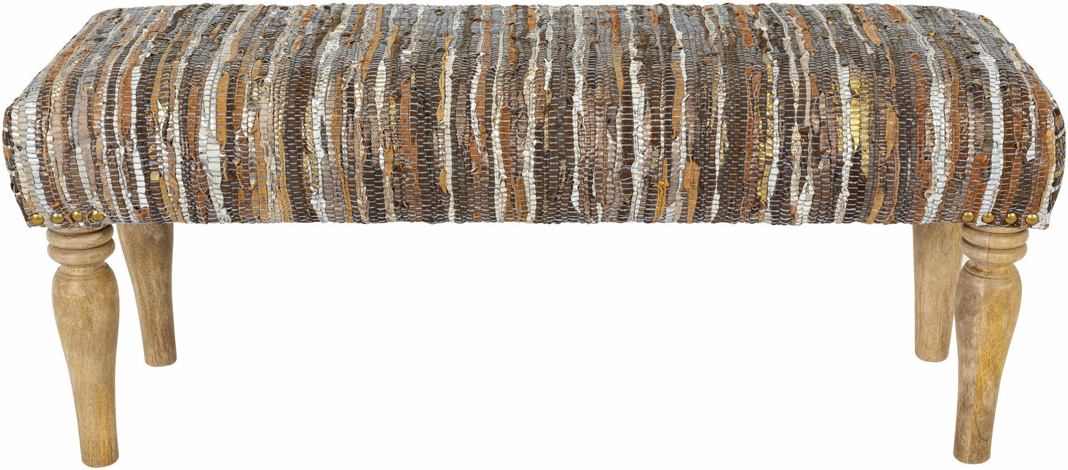 Bustos Leather Striped Wooden Base Bench - Clearance