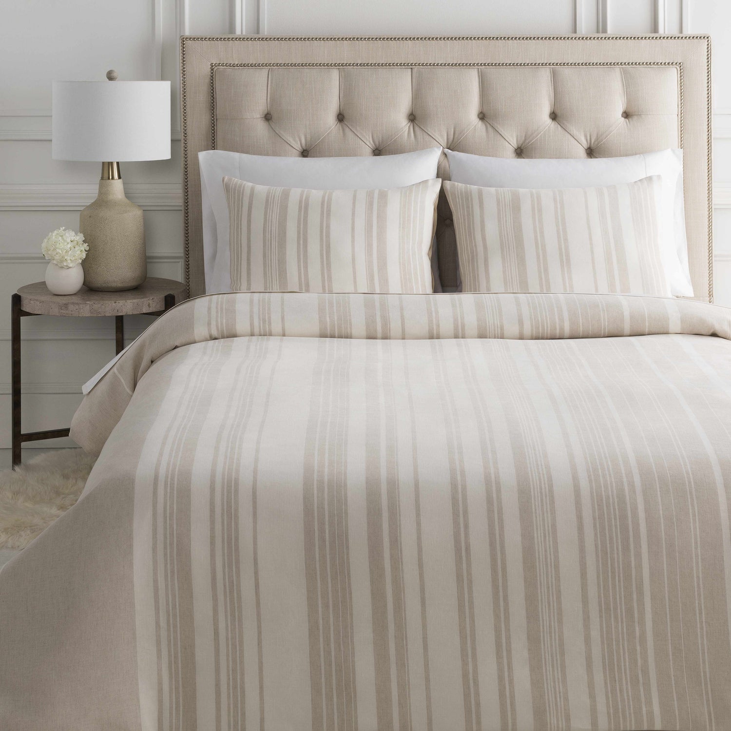 Capucnasan Tan Striped Linen Bedding Set - Clearance