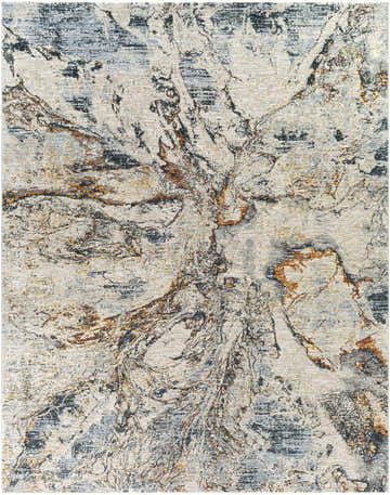 Close-up of the Cardup Beige Marble Rug. Abstract pattern in cream, gray, teal, and brick red. Contemporary style. Design-Rectangle-710103