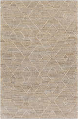 Close-up of the beige Carine Jute Area Rug featuring a diamond pattern and hand-woven texture. Design-Rectangle-576