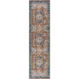 Close-up of the Cayanguan Area Rug in beachhouse brown and blue. Traditional oriental pattern with a distressed vintage look. Design-Runner-2710