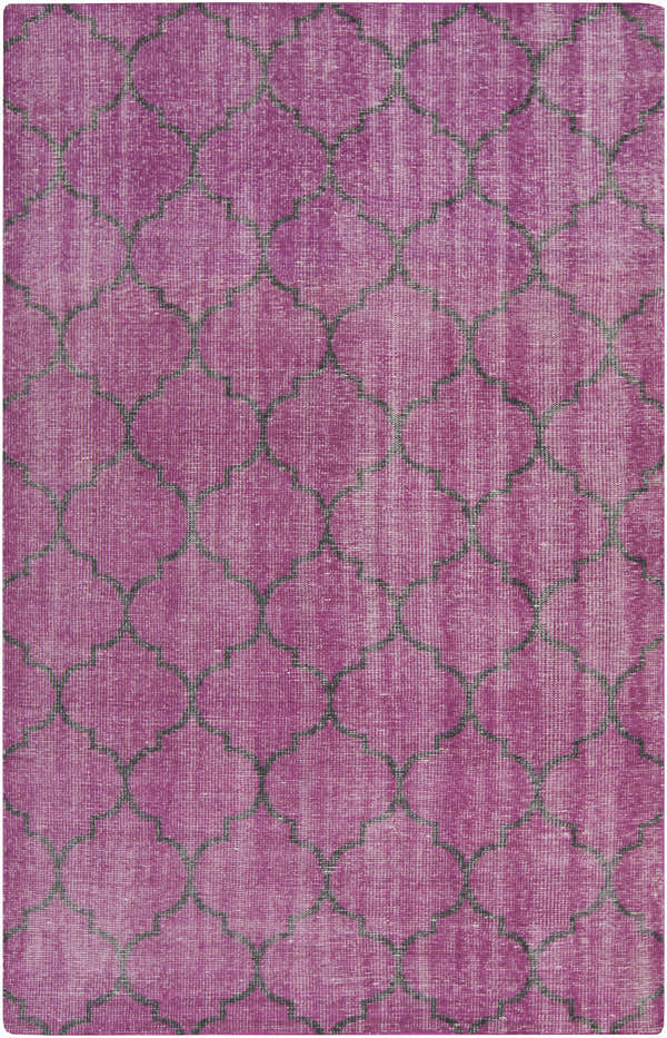 Fuchsia and black geometric pattern on a hand knotted wool Cedarburg Area Rug. Design-Rectangle-5686