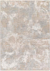 Close-up of the Cady Thick Luxe Area Rug. Contemporary design with cloud gray, light brown, and white abstract pattern. Design-Rectangle-575
