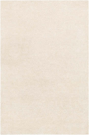 Close-up of the Ceiba Carpet. Beige and ivory rug with a subtle, contemporary herringbone pattern and hand-knotted texture. Design-Rectangle-576