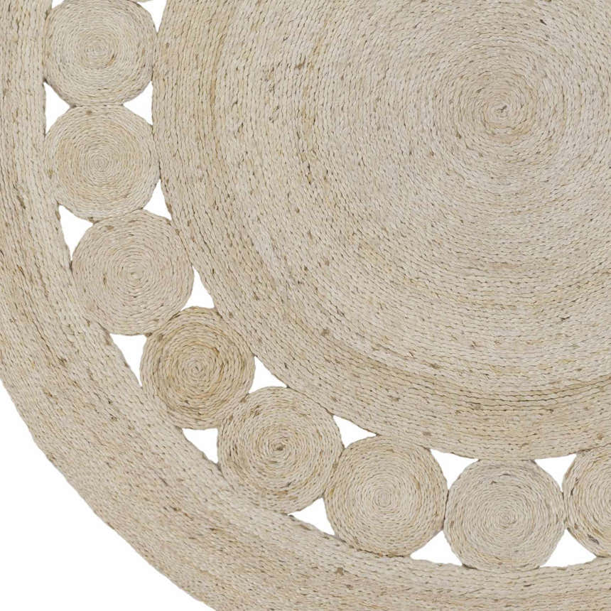 Close-up of the Stafford Bleached Jute Round Rug showing its woven texture and circular design detail. Swatch