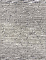 Close-up of Cheverly Area Rug. Bohemian style rug in black, gray, and white with diamond pattern and textured weave. Design-Rectangle-710103