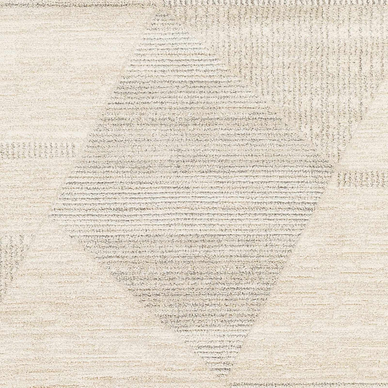 Close-up of the Chizu Geometric Neutral Luxe Rug, showcasing its bone and gray geometric pattern and soft, textured weave. Swatch