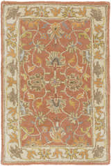 Close-up of the Caesar Hand Tufted Burnt Orange 1124 Wool Carpet. Features a traditional floral pattern in rust, orange, brown, and cream. Design-Rectangle-23